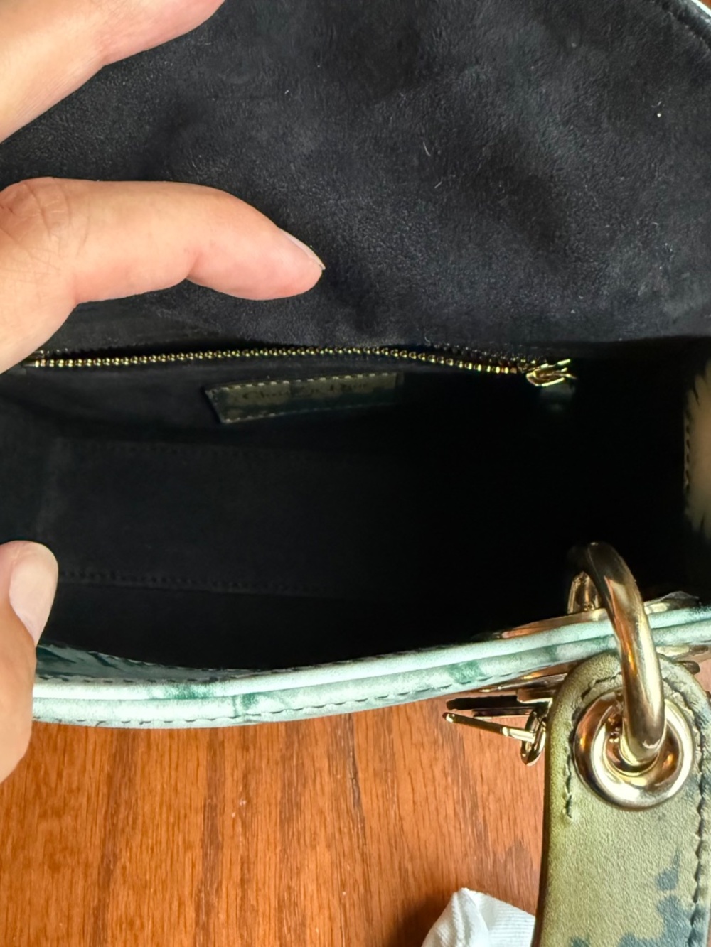 Christian Dior Mini Lady Dior Green Tie Dye Calfskin 2020 Crossbody Bag + Strap - Picture 12 of 16